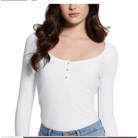 Guess Women White TOP XL Karlee Henley NEW WITH TAGS - Picture 1 of 1